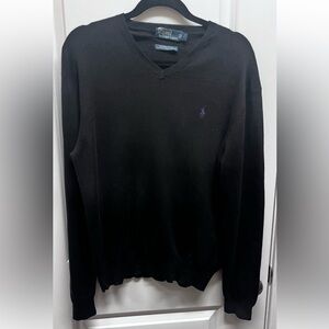 Polo Ralph Lauren Black Pima Cotton V-Neck Sweater Purple Pony - Men’s large